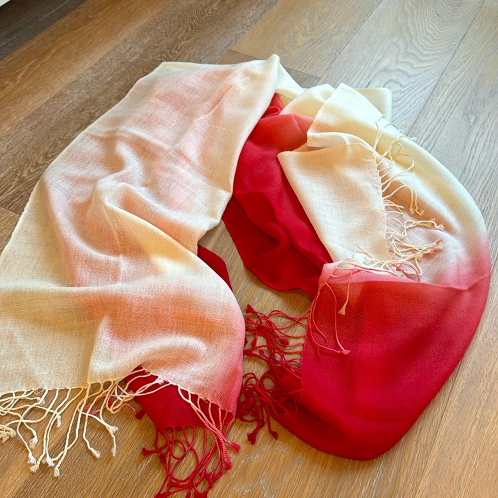 Red and cream Ombre fringed wrap